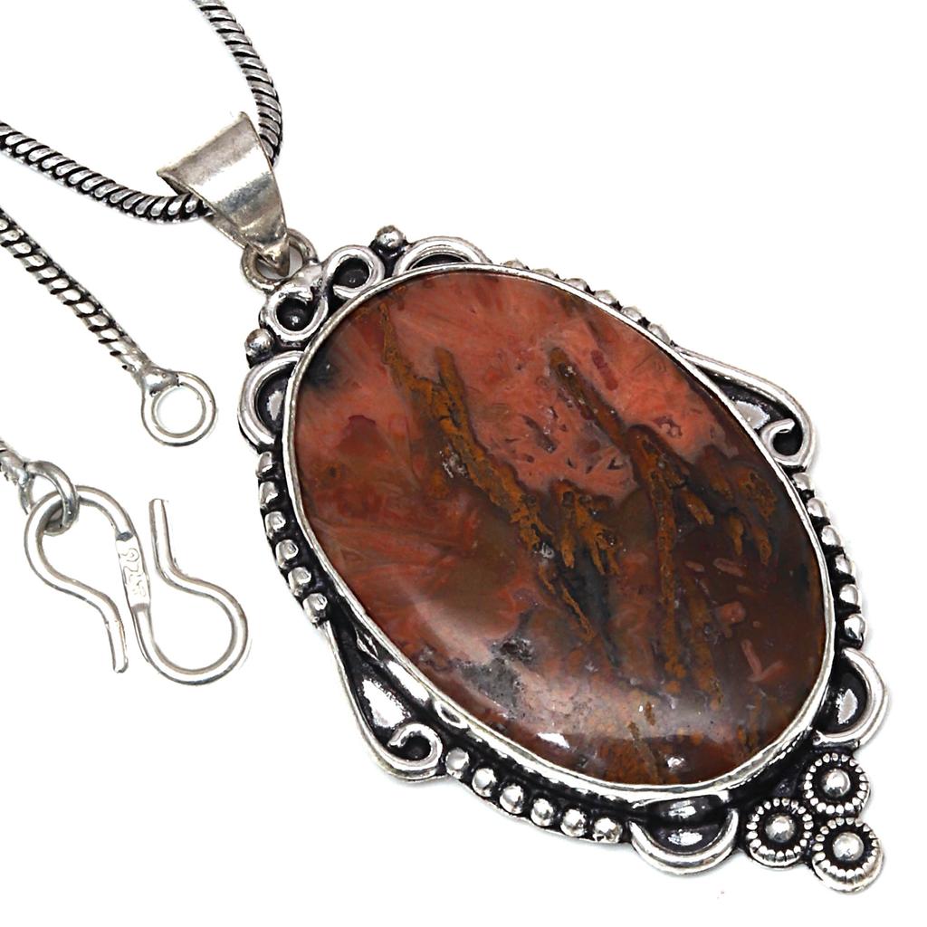 Pendant Stick Agate Gemstone Handmade Gift For Her Silver Jewelry 2.25"