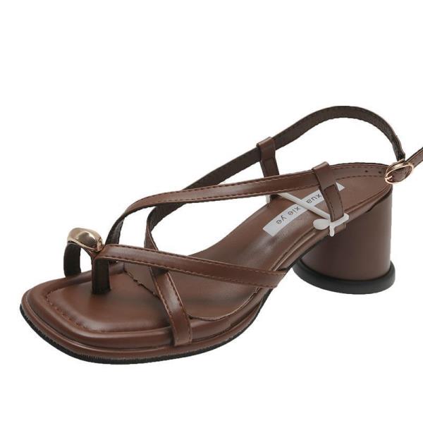 Fashion Sandals Elastic Band Strappy Heels Clear Shoes Suit Female Beige All-Match Square Toe 2025 Women's Slip-on  Buckle Black High Fa