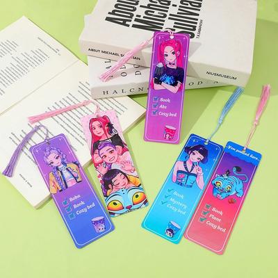 K-Pop Demon Hunters Acrylic Bookmarks with Tassel Cartoon Theme Decorative Literary High Quality Gifts for Reading Lovers and Book Fans