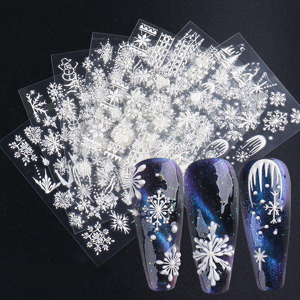 Slider Decals New Year Design Winter Charms Flower Snowflakes Nail Sticker 5D Embossed Christmas