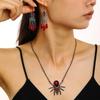 Halloween Spider Web Earring Necklace Set Gunmetal Black Red Drop Gemstone Gothic Punk Party Jewelry Women