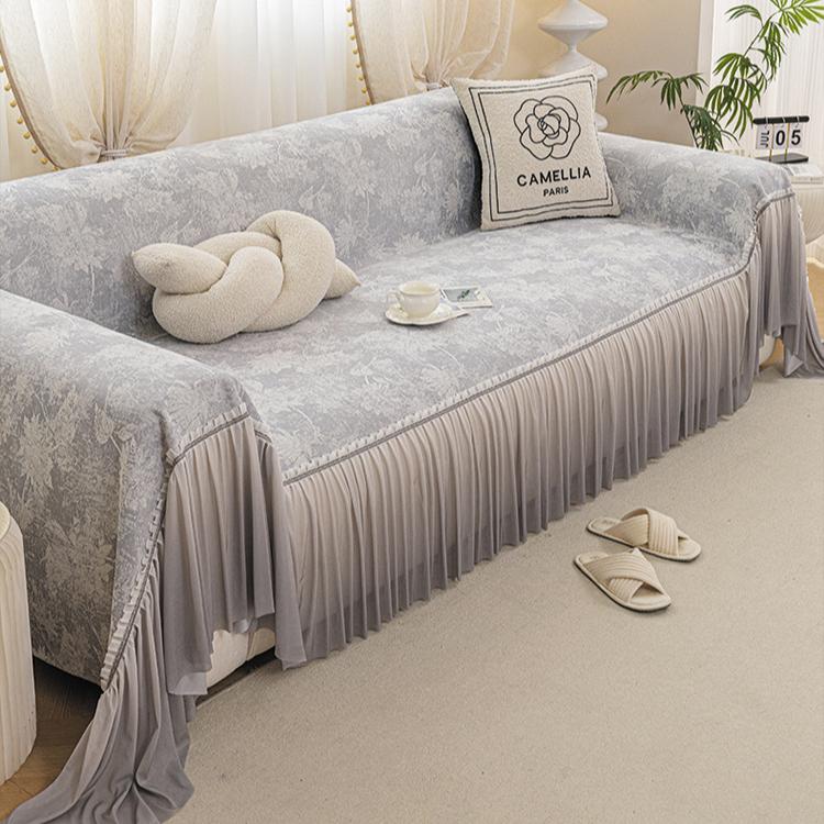1 Stück Chenille Sofabezug mit geometrischem Blattmuster & Spitzenbesatz Einteiliges Design für 1- bis 4-Sitzer-Sofas, Ganzjahres-Dekor für Wohn- & Schlafzimmer