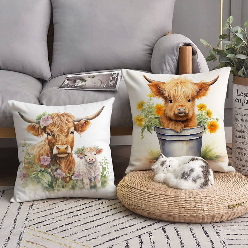 Cute Highland Cow Pillow Case Home Decor Throw For Sofa Bed Car Room Decor Gift Idea
