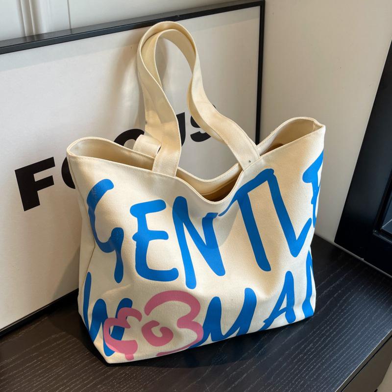

Japanese Letter Canvas Bag For Women With Large Capacity Literary Student Class Tote Bag Versatile Commuting Shoulder Tote Bag белый