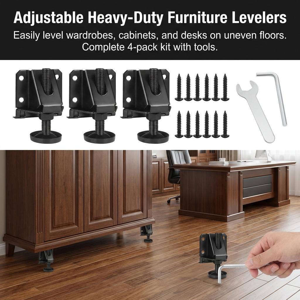 Adjustable Furniture Feet Leveling Pads for Cabinets Desks with Anti Slip Base