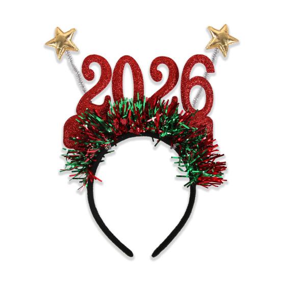 2026 Nyttårsfest Briller Lett Rød Glitter Brilleinnfatning med Snøfnugg Kristtorn Dekorasjon Festlig Paljett Hårbøyle