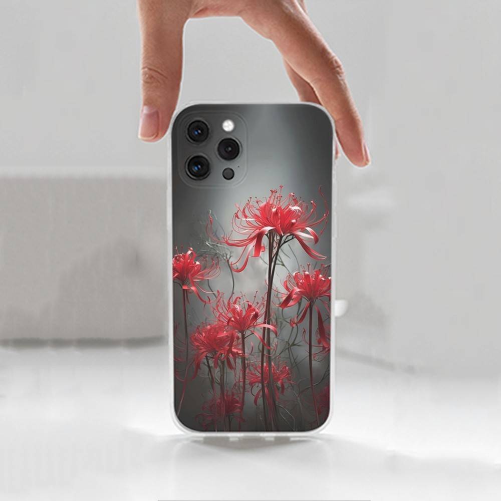 Red Spider Lily Flowers Case For iPhone Max,13,XR,SE,12,15,Pro,17,Plus,11,14,16,X,XS,Mini Transparent Soft Cover