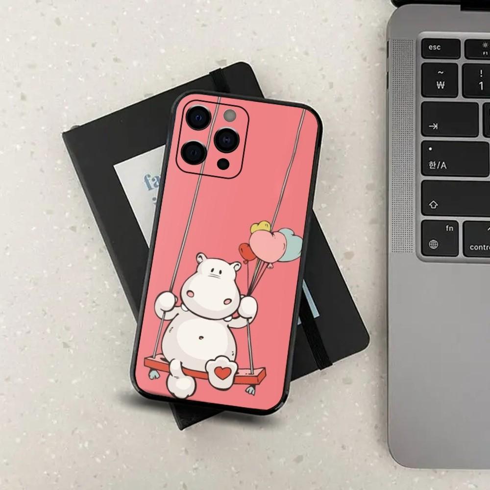 Cartoon Animal Hippopotamus Phone Case For Apple iPhone 15,14,13,12,11,Pro,X,XS,Max,XR,Plus,Mini Soft Black Cover