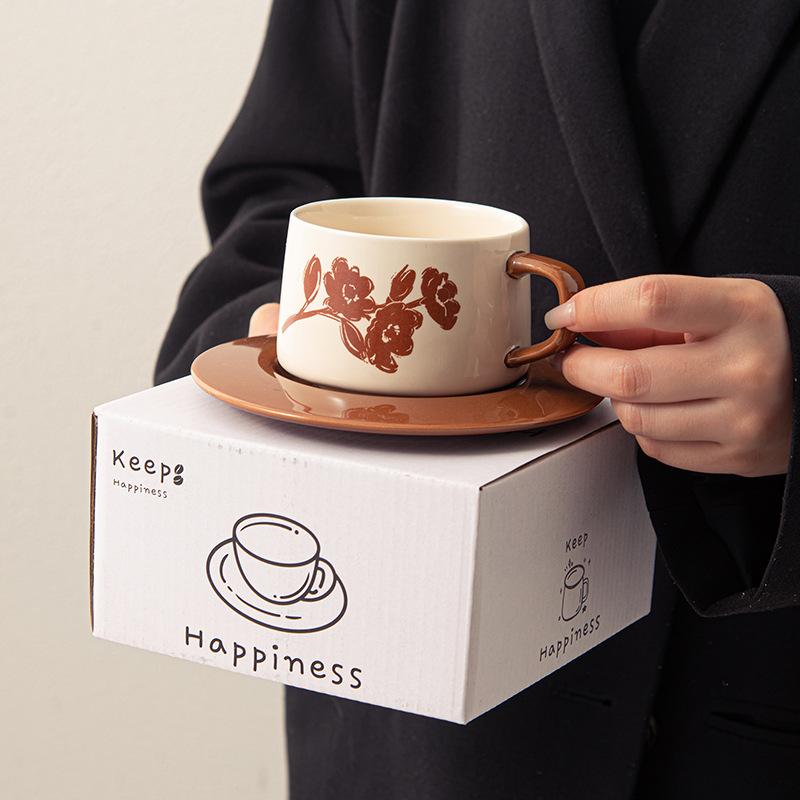 Kaffeetassen- und Untertassenset, Keramiktasse, Haushalt Retro Trinkbecher, Hochwertiges Paar, Hochwertige Frühstückstasse