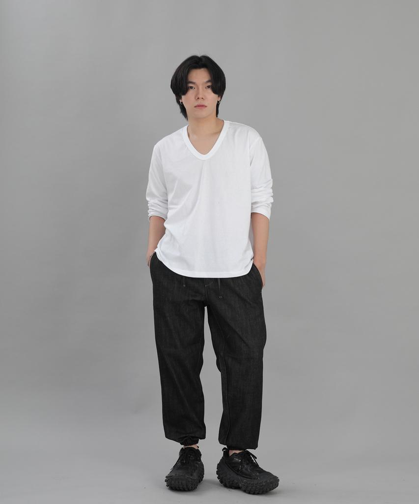 Seinteukeulu Wide Tapered Jogger Pants Wrg-358 Black Denim Brs