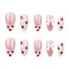 24pcs Short Press On Nail Almond Stick On Nail French Styles Full Cover False Nail with Strawberry Designs for Women
