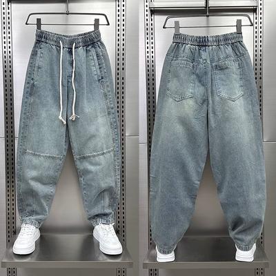 Denim Pants American Retro Jeans Summer Thin Loose Elastic Waist Harem Jeans High Quality Luxury Brand  Men Clothing