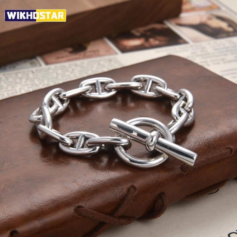 Retro Heavy Du S925 Silver Pig Nose Bracelet ex OT Bule Women's Sle Faionable Cross-Border Hand Jewelry