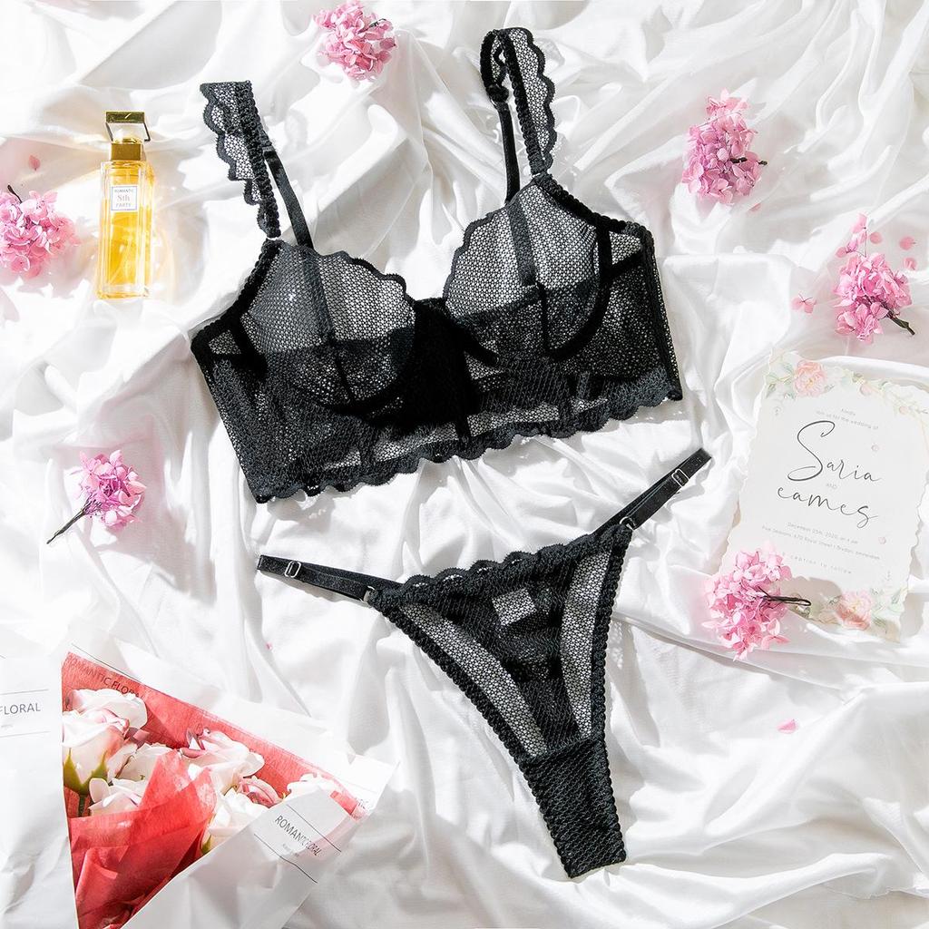 Set European & American Sexy Fishbone Mesh Crop Top & Chilot Tangă cu Dantelă – Confortabil, Elastic, Modelator Transparent