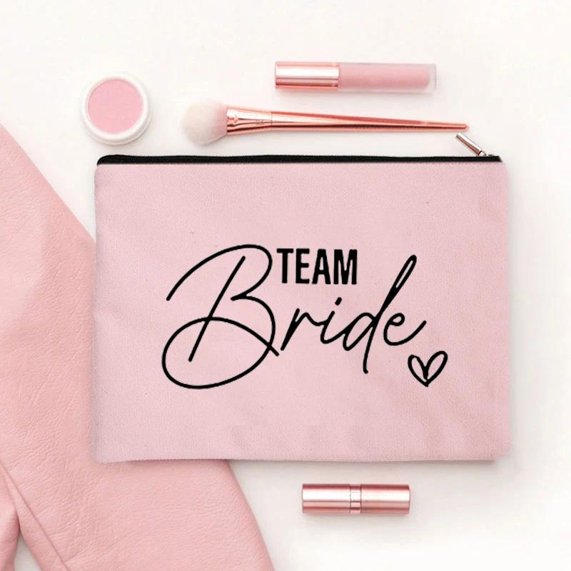2023 Team Bride Printed Canvas Makeup Bag Bridesmaid Pocket Lipstick Wash Bag for Wedding Travel Lipstick Bags Storage Organizer