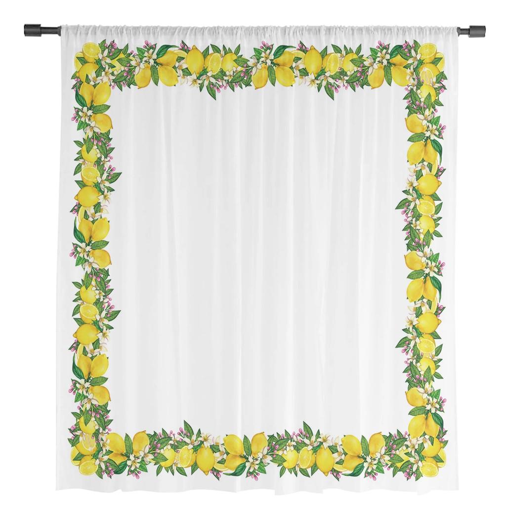 Cortinas transparentes de janela com frutas de verão e limão para sala de estar, cozinha, quarto infantil, cortina de voile suspensa