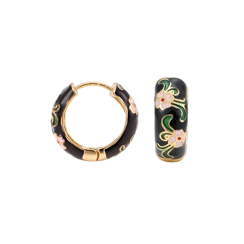 Exquisite Vintage Enamel Flower Small Hoop Earrings Trendy Charm Geometric Round Circle Huggie Earring Fashion Jewelry Gift
