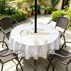 Outdoor Christmas Tablecloth Round Waterproof Oil-Resistant Patio Table Cover Garden Deck Umbrella Hole