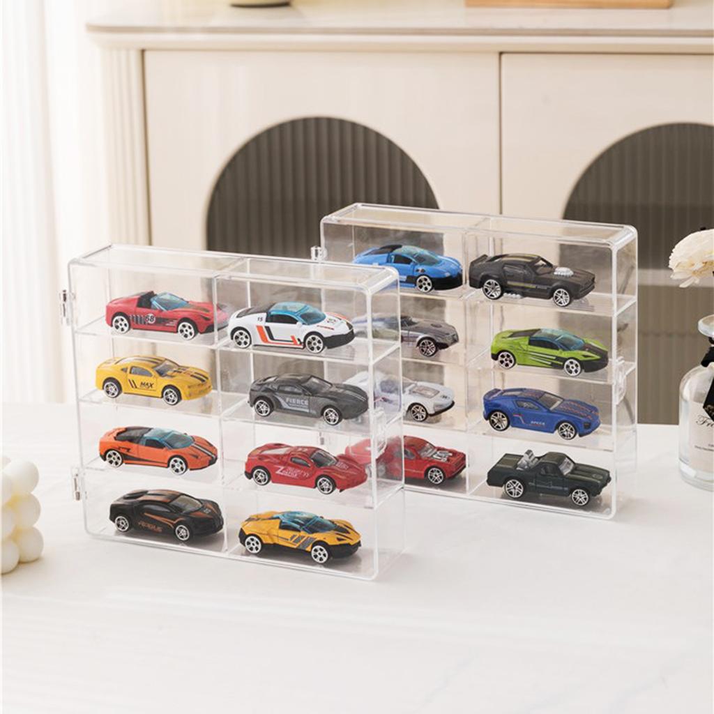 Klare Acryl-Vitrine, 8 Fächer, Aufbewahrungsbox für Modellautos und Figuren, transparentes Acryl, Spielzeugauto