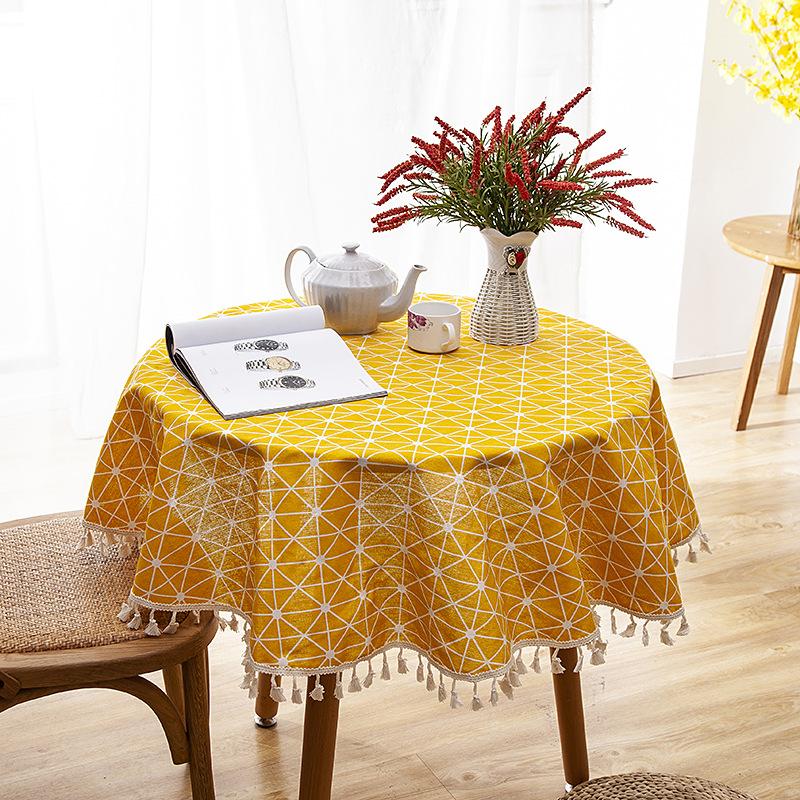 Polyester Cotton Imitation Linen Table Cloth Round Tablecloth Printed Fringed Tablecloth Cover Towel