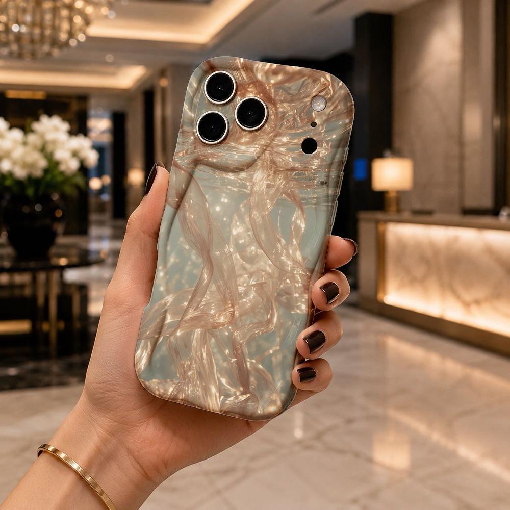 Gold Ribbon Light Fluid Phone Case for iPhone 16 15 14 Pro Max 13 12 11 Mini XR XS SE Wavy Edge Soft Protective Cover