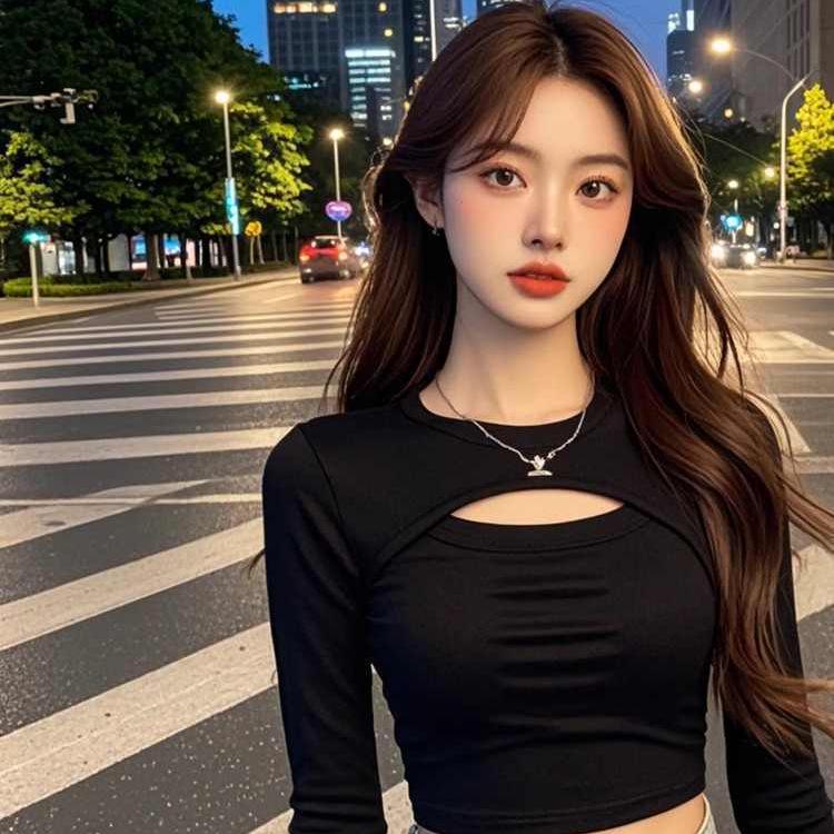 Chic Black Hollow-Out Long-Sleeve Top for Spring & Autumn – Trendy, Sexy, Versatile Women's Shirt