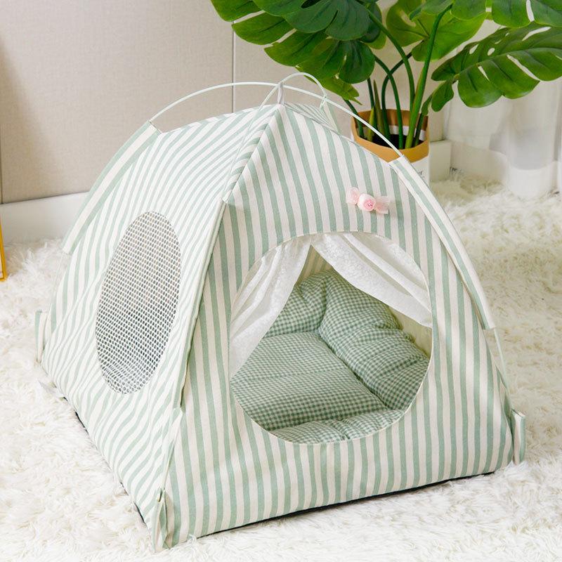 Summer Cat Tent Semi Enclosed Pet Bed All Season Comfortable Washable Cat House for Indoor Cats 36x36x36cm