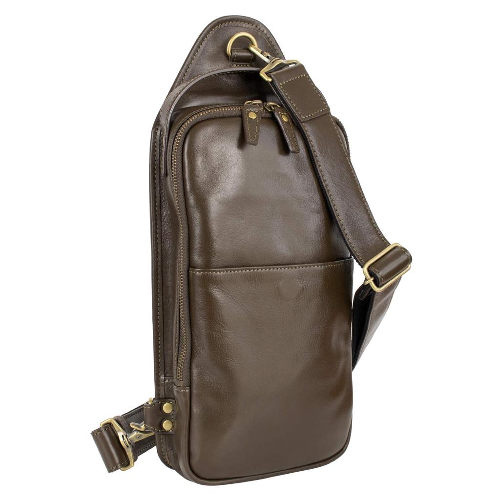 [aso] Genuine Leather Body Bag, Men's Cowhide Leather Pouch, One-Shoulder Bag, CH-P123 (Khaki)