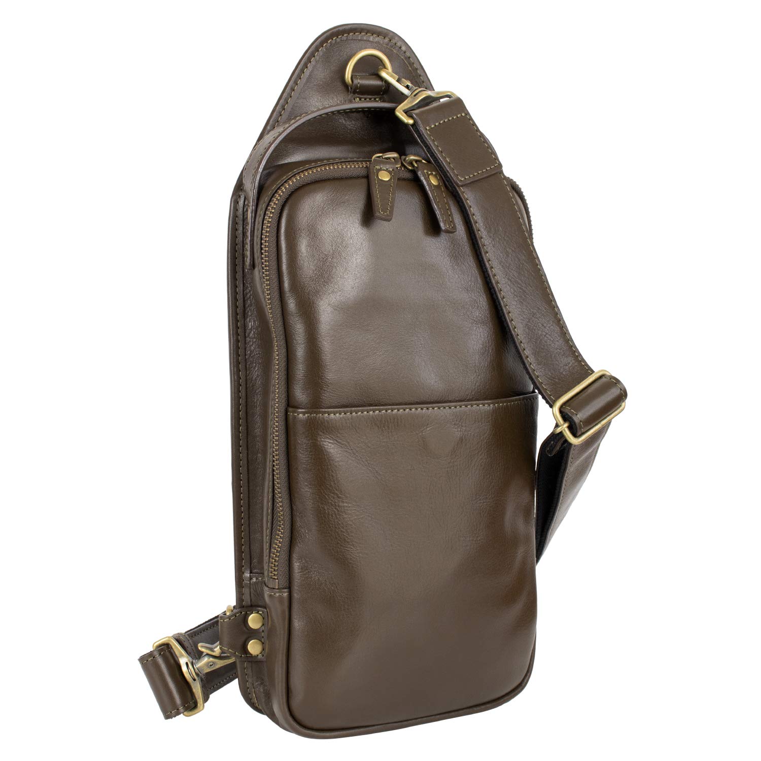 

[aso] Genuine Leather Body Bag, Men s Cowhide Leather Pouch, One-Shoulder Bag, CH-P123 (Khaki)