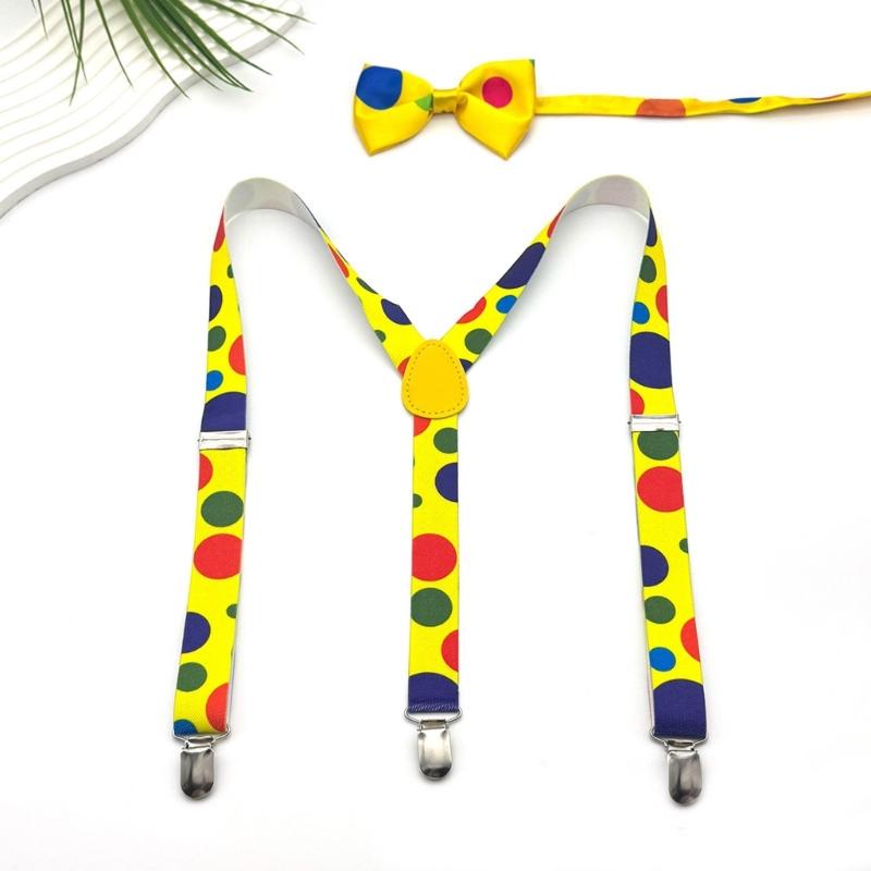 Clown Print Suspender Bowtie Set Fashionable Polyester Suspenders Belt for Enhancing Everyday and Event Look