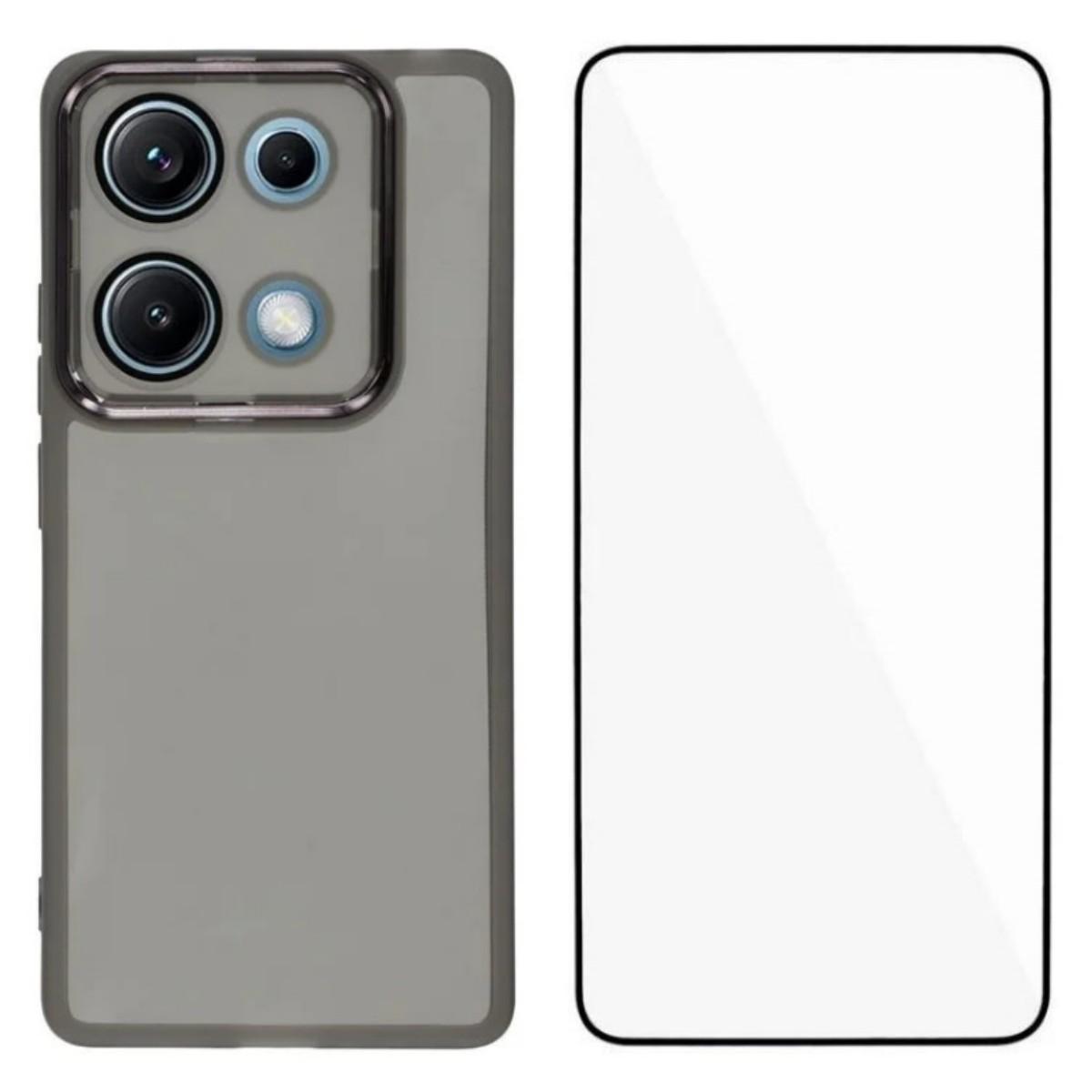 

Для Xiaomi Redmi Note 14S 4G TPU Чехол WANLONFENG Серия DKSM Гальванизированная рамка Задняя крышка с закаленным стеклом Black