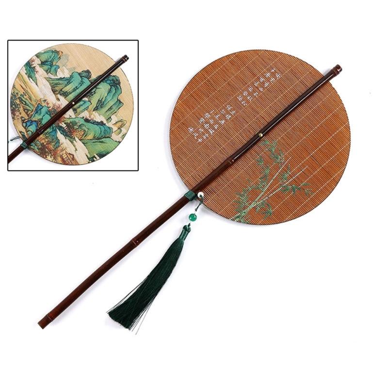 Бамбуковый веер, Круглый складной веер, Китайский складной ручной веер, Ручной веер для вечеринки по случаю дня рождения, свадьбы, украшения для дома