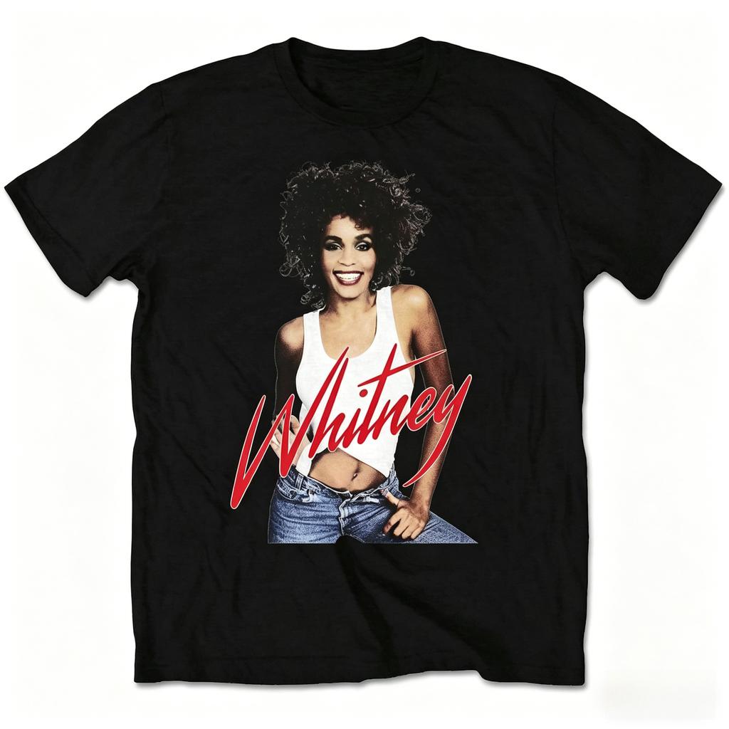 Whitney Houston Classic Portrait Print summer 100 Cotton TShirt Pop RB Streetwear Unisex Crew Neck Short Slee