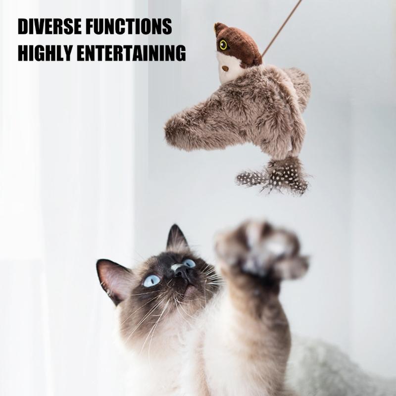 Automatic Activated Sparrow Cats Toy Remote Control Chirping Bird with Sound Effect and Motion Pet Teaser Toy