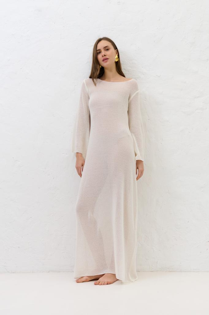 Sablé Ecru Organic Cotton and Cashmere Long Summer Dress / Regular