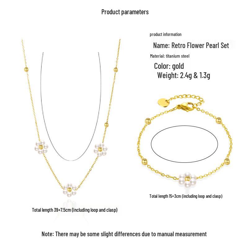 Pearl Flower Necklace for Women: Gold-Plated Titanium Steel, Colorfast, Cute Clavicle Chain