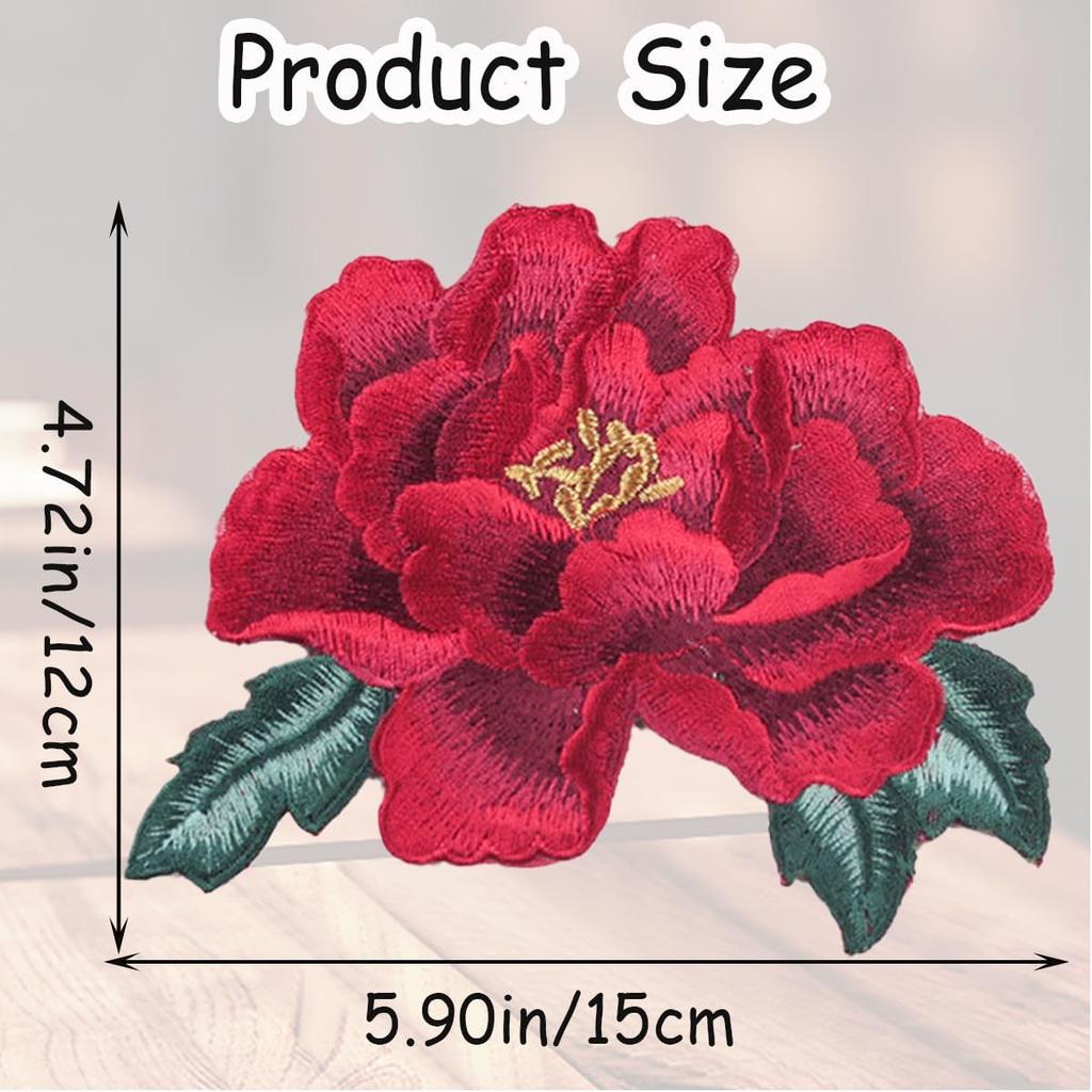 1Pcs Red Blue Peony Flowers Embroidere Patches Applique Clothes Decoration Clothing Accessories Sewing Patches
