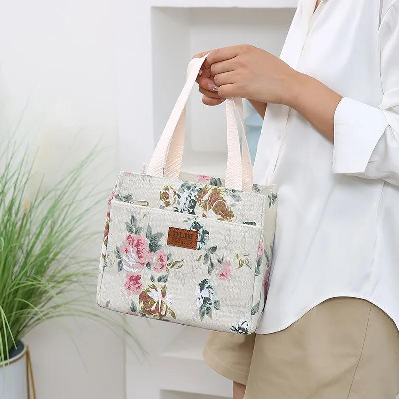 WTEMPO Large Capacity Insulated Handbags Hand-carried Lunch Bag for Work Oil-proof Lunch Box Bag Mommy Zipper Bags