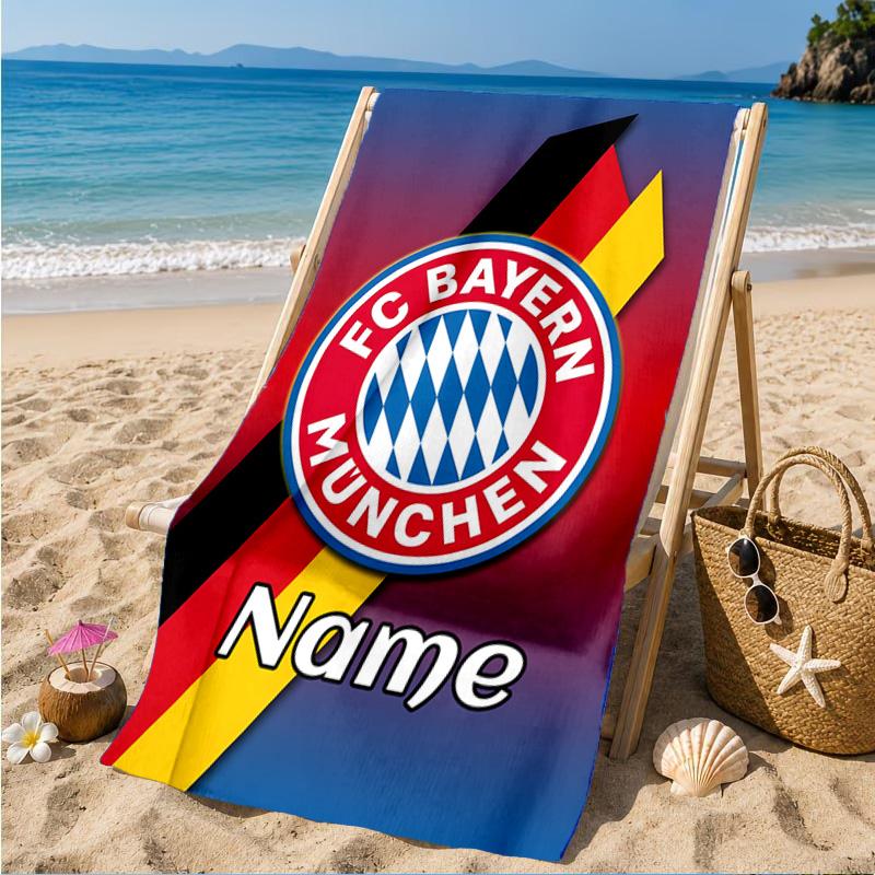 Personalisierbares Strandtuch FC Bayern München Wappen Kunst Mikrofaser Strandtuch, Leicht für Sommerreisen, Schwimmbad Fan Geburtstagsgeschenk