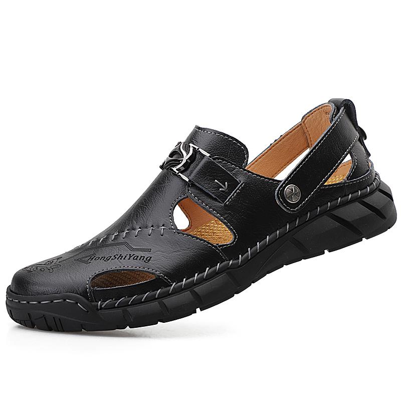 Sommervadesandaler for menn, motestrandsandaler i ekte skinn, Uformelle tursko Plus Size