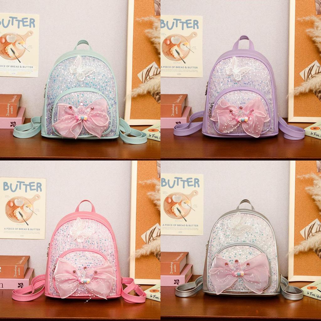 Prinzessinnen-Rucksack für Kinder mit Satin-Schmetterlingsschleife für die Schule und den Kindergarten