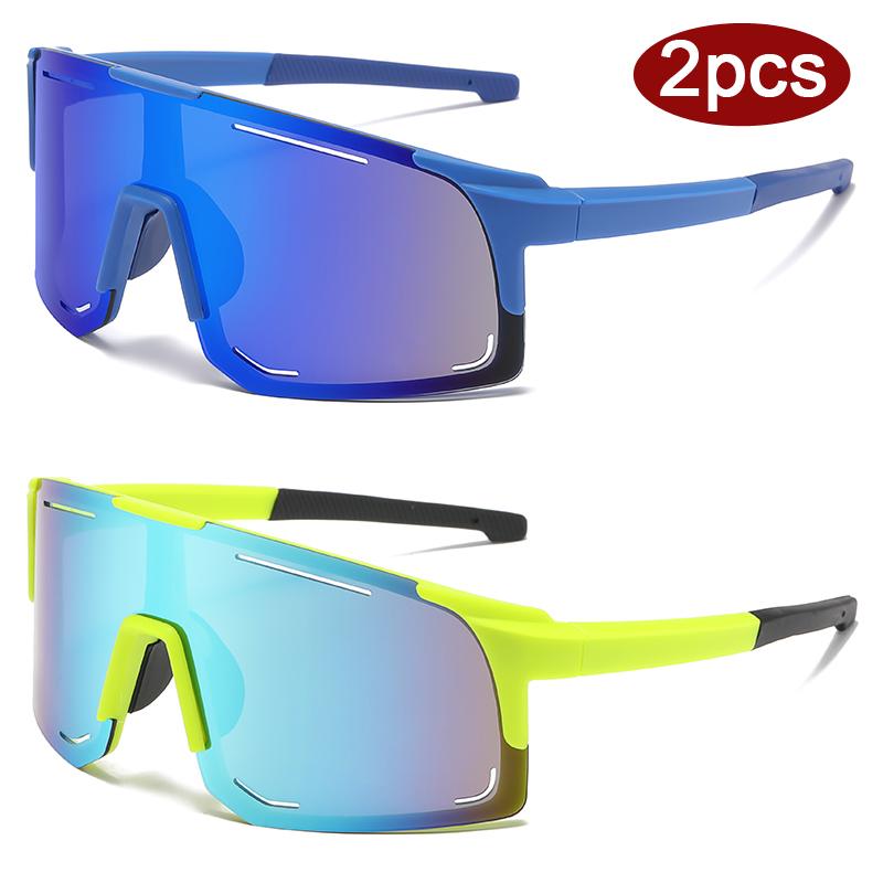 Protective Glasses 2pcs Women Men Large One Piece Sun Glasses Outdoor Cycling Wrap Around Sunglasses Colorful Glasses UV400