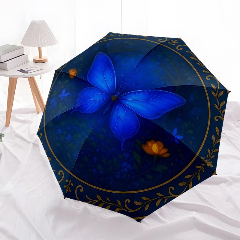 Blue Butterfly Garden Round Rug - Elegant Floral Design for Your Home DecorUmbrella, Portable 3-Fold Compact Umbrella for Men & Women Gift