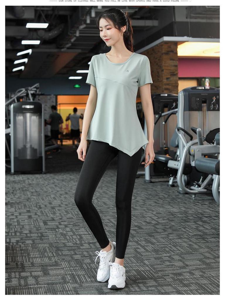 Dámské velké rychleschnoucí tričko s krátkým rukávem na jógu a fitness: Letní posilovací oblečení, Slim, Vysoce elastické