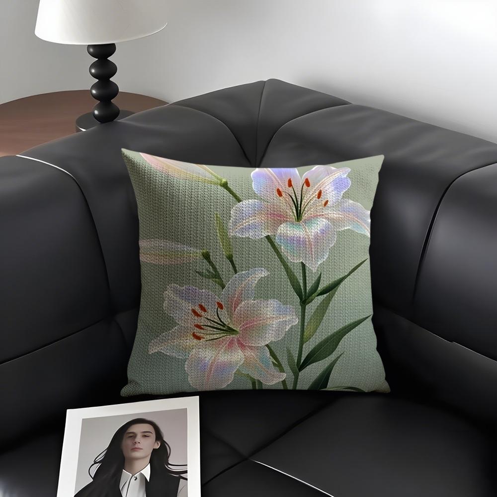 Lily Luxury Cushion Cover Natural Linen Organic Fabric Double-Sided Printing Sofa Home Decor Gift Pillow Case