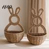 Entryway Sundries Storage Easter Bunny Woven Basket, Handmade Rabbit Rustic Wall Hanging Basket Small Plant Display for Dried or Faux Flowers Plants,
