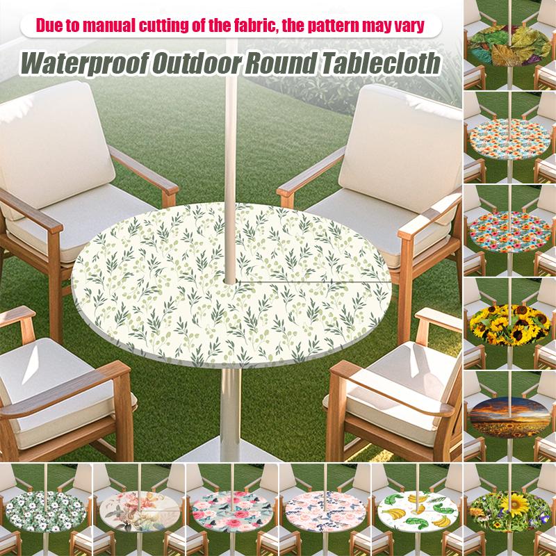 Round Table Cover Waterproof Oil-Proof Tablecloth Elastic Kitchen Dining Wedding Party Table Cover Outdoor Courtyard Home Decor