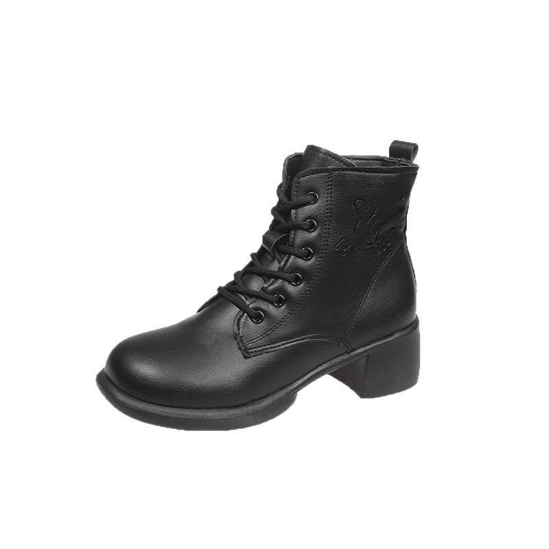 Soft leather velvet autumn and winter new women's thick heel retro fashion boots thick heel versatile boots