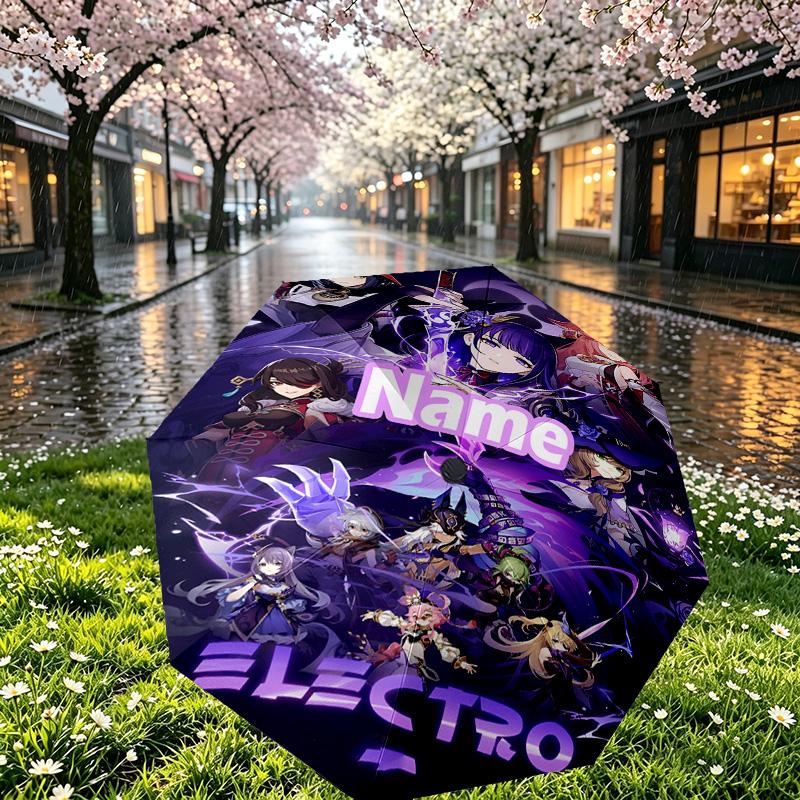 Custom Name Personalized Genshin Impact Print Umbrella, Auto Open Close, 8‑Rib Sturdy Frame, Commute Camping Hiking Use, Birthday Gift