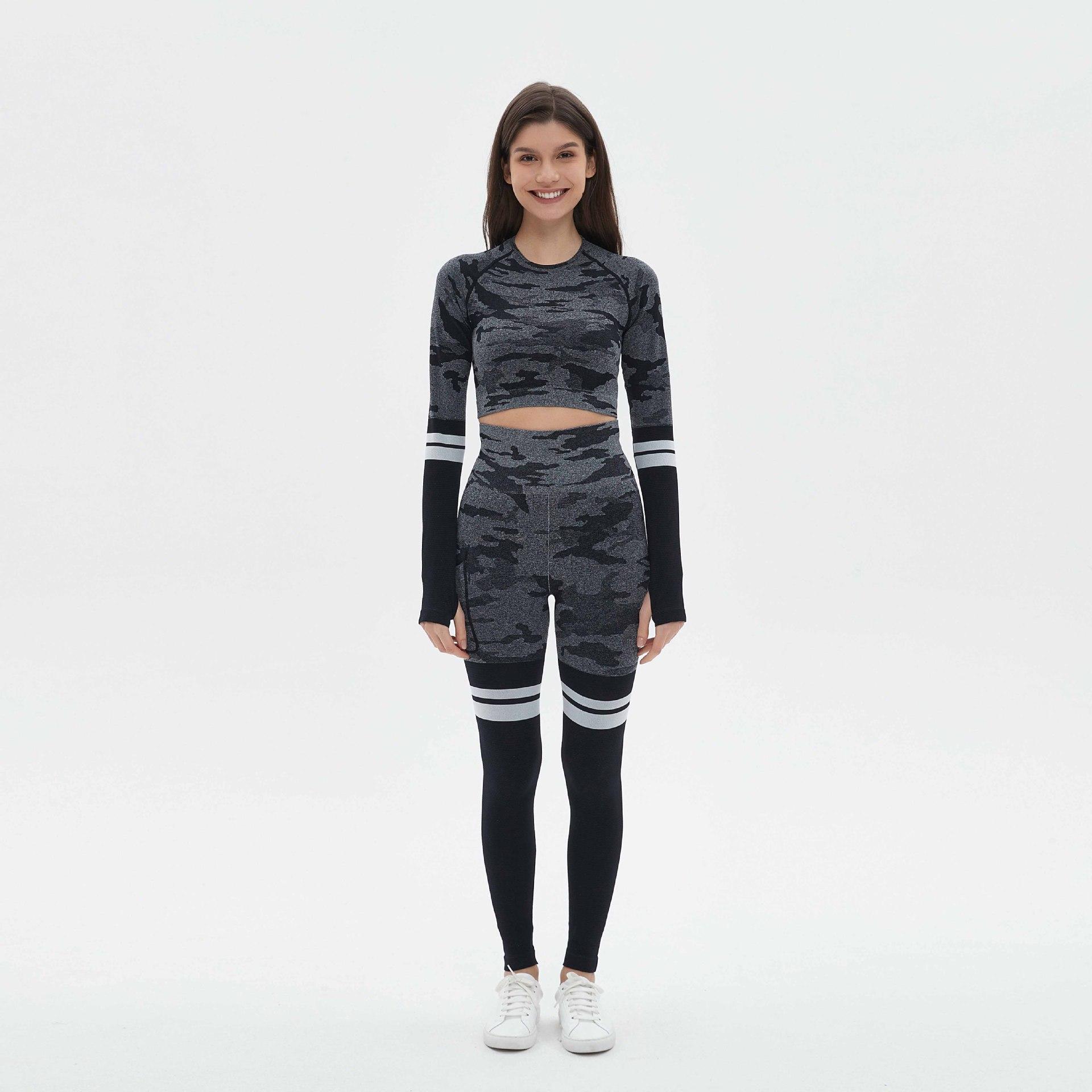 

Camouflage Seamless High Waisted Yoga Suit Set, Sports Suit, Women S Sweat Absorbing And Quick Drying Fitness Suit, Yoga Suit, Women S L сірий колір